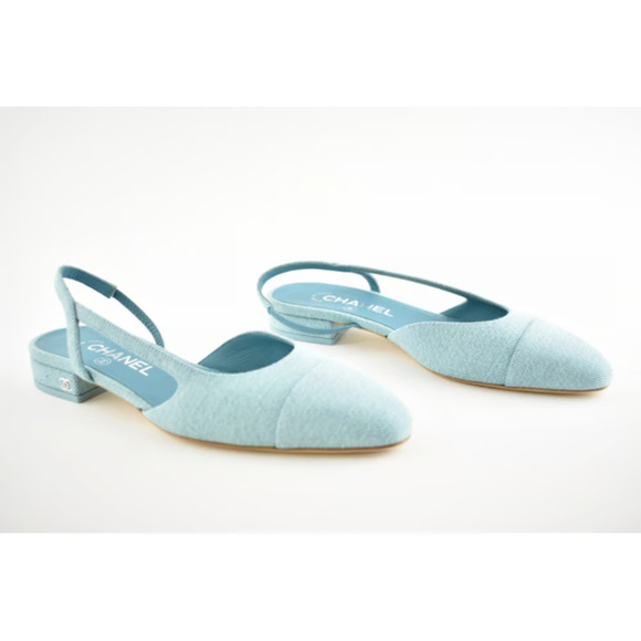 Chanel 21S Denim Blue Neon Mademoiselle Coco Sling Slingback Flat Sandal 36.5 - Picture 12 of 12